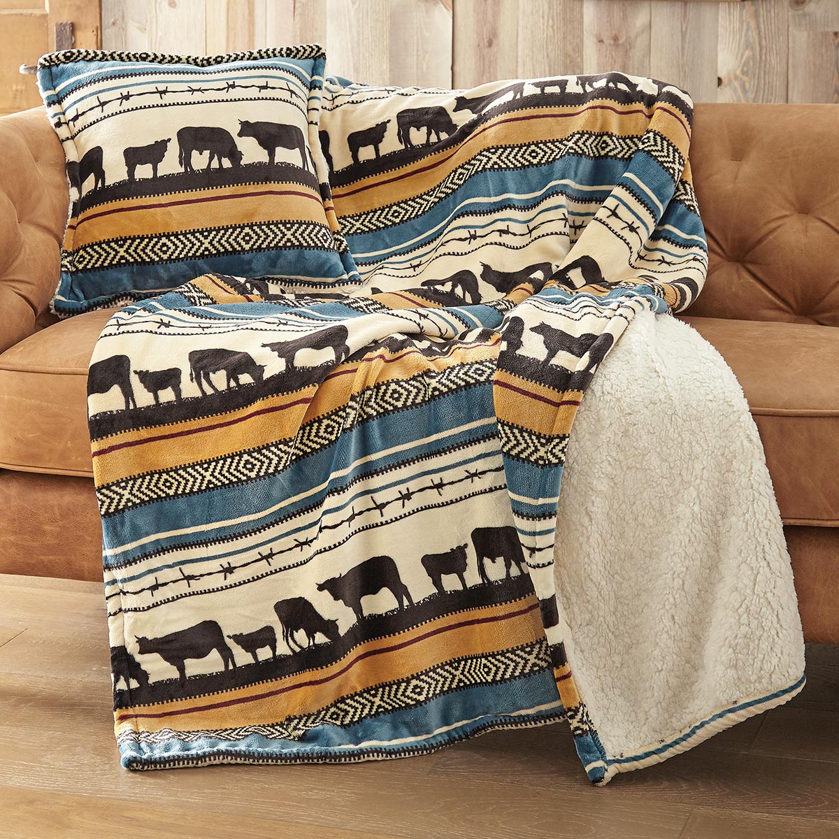 Cattle Pasture Plush Sherpa Pillow & Throw
