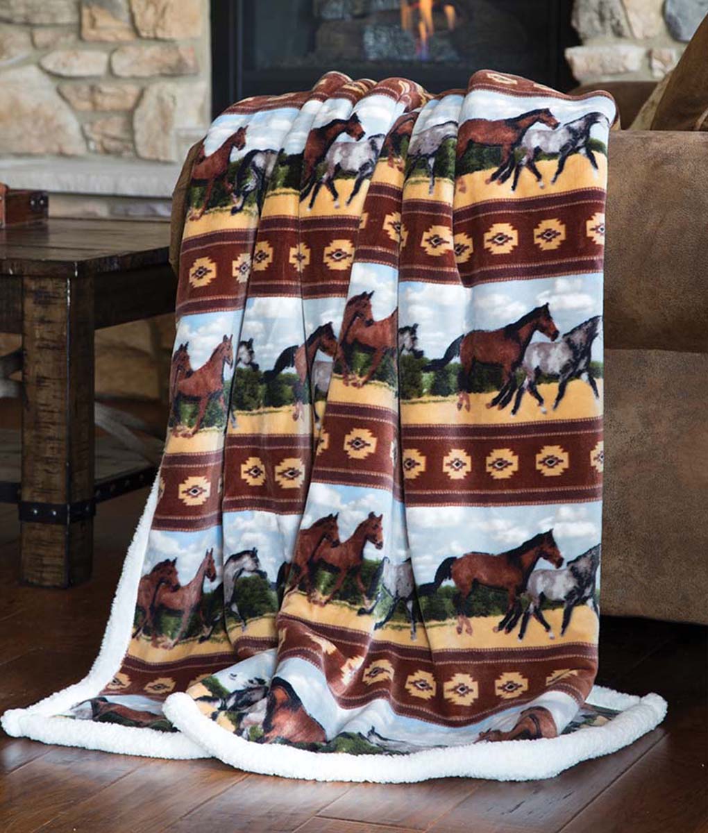 Wild Equine Plush Sherpa Pillow & Throw