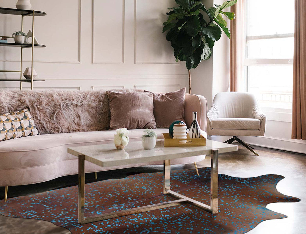 Turquoise Specked Brown Cowhide Rugs