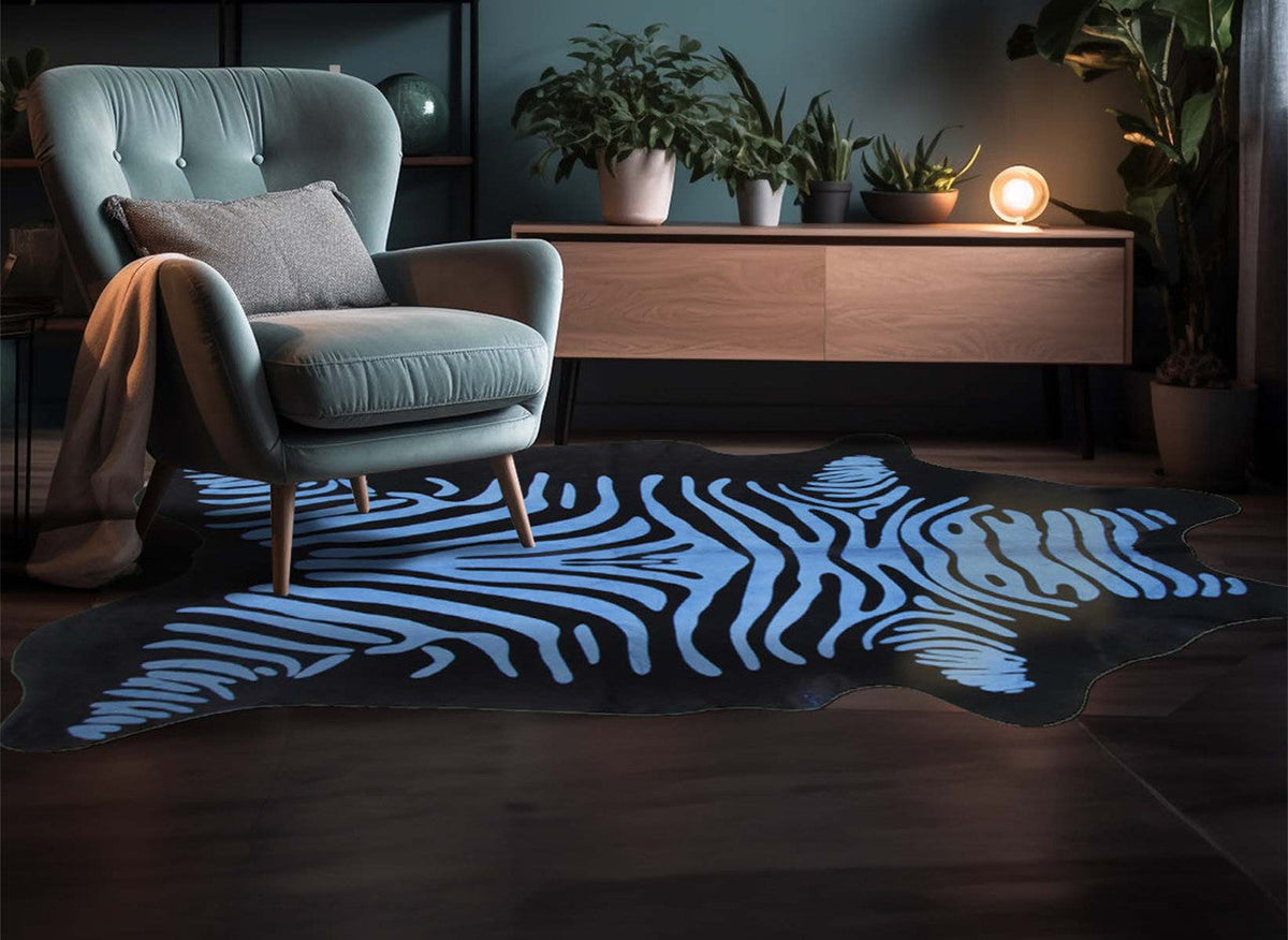 Navy Zebra Cowhide Rugs