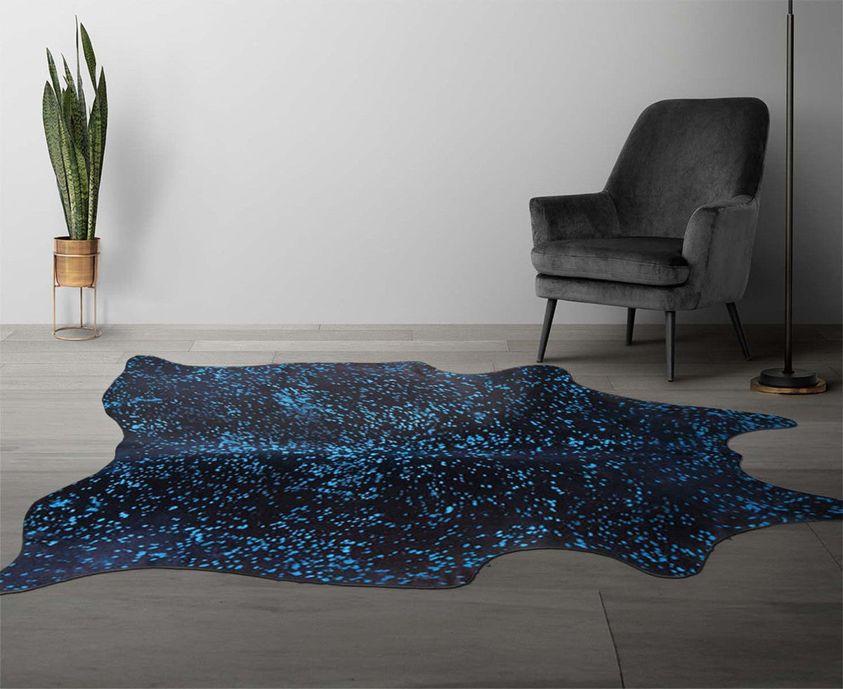 Blue Specked Black Cowhide Rugs