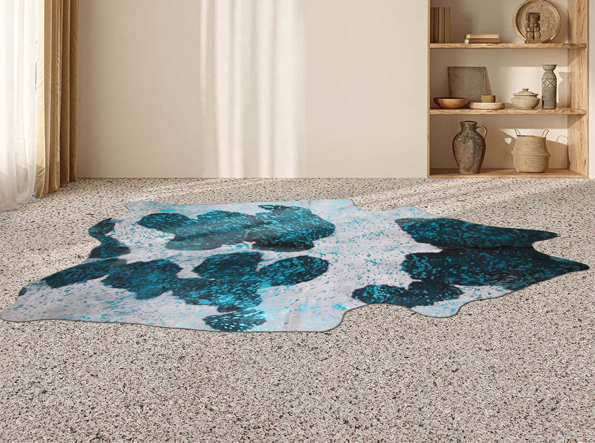 Metallic Blue & Black Cowhide Rugs