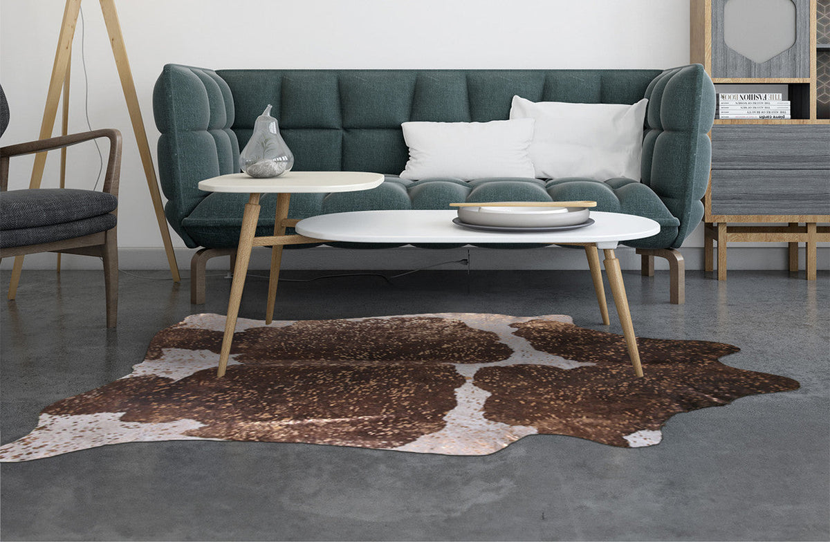 Rose Specked Brown & White Cowhide Rugs