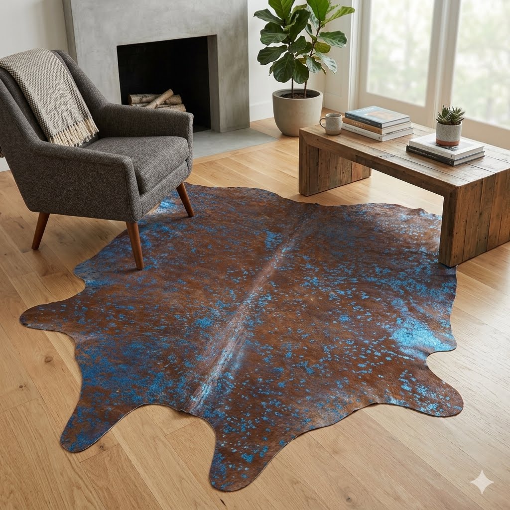 Metallic Blue Brindle Cowhide Rugs
