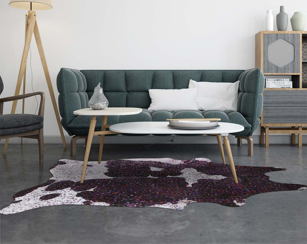 Rainbow Metallic Black & White Cowhide Rugs