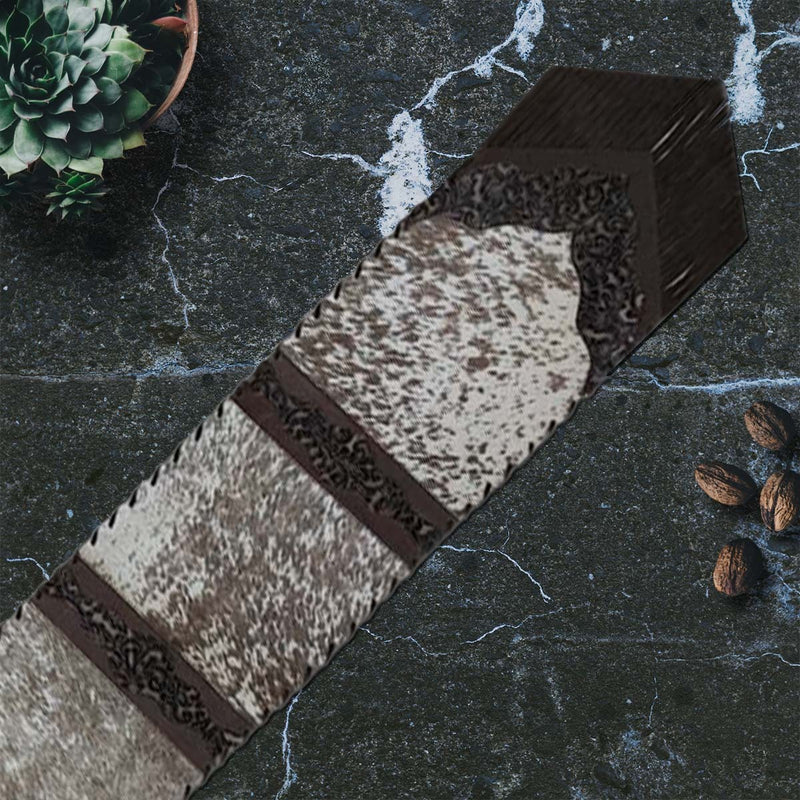 Fringed Tan Floral Embossed Leather Table Runners