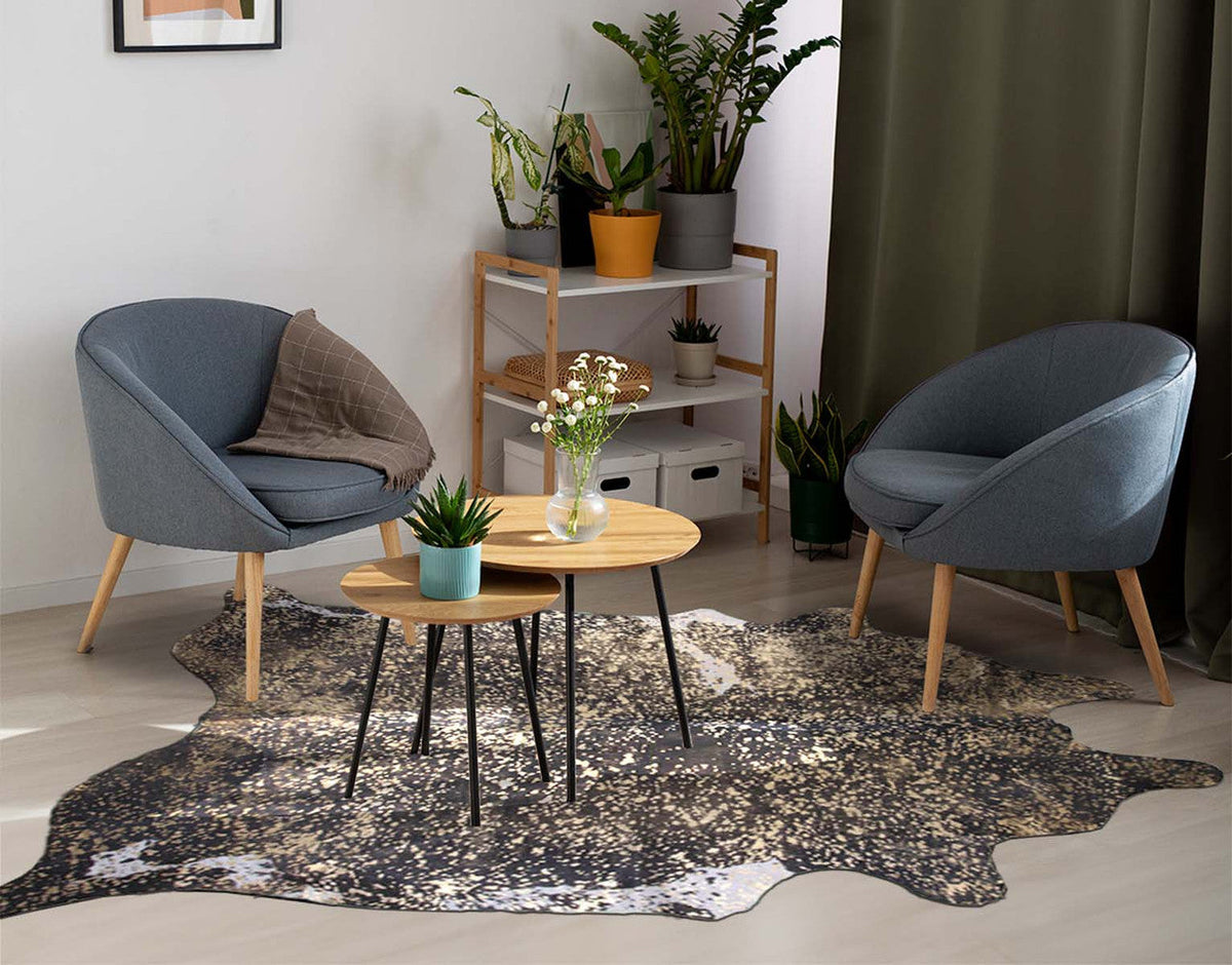 Gold Specked Black Cowhide Rugs
