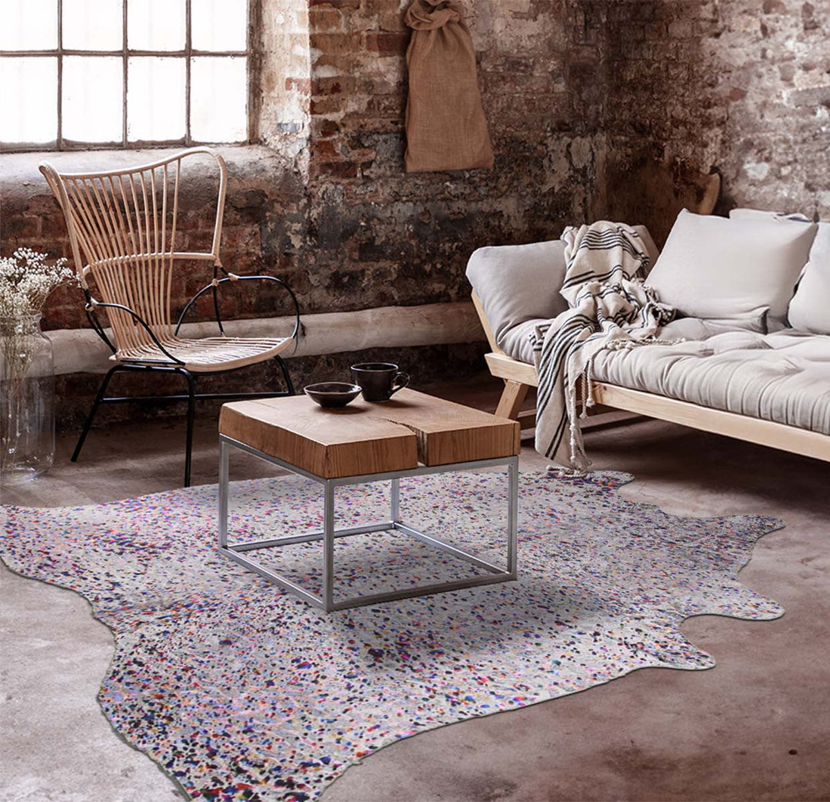 Rainbow Metallic White Cowhide Rugs