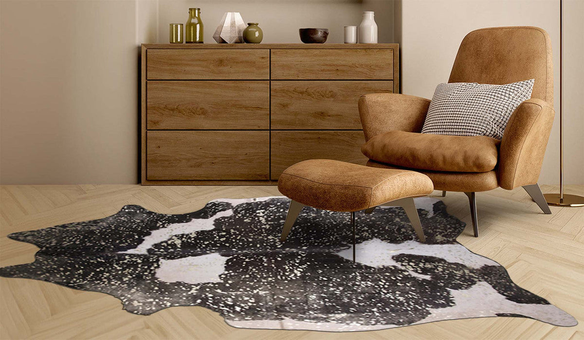 Gold Specked Black & White Cowhide Rugs