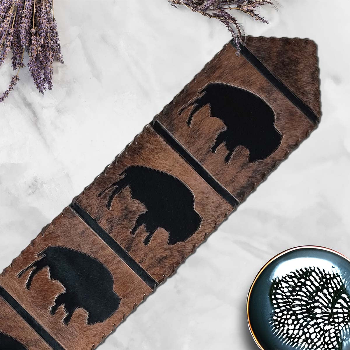 Roaming Bison Brindle Leather Table Runners