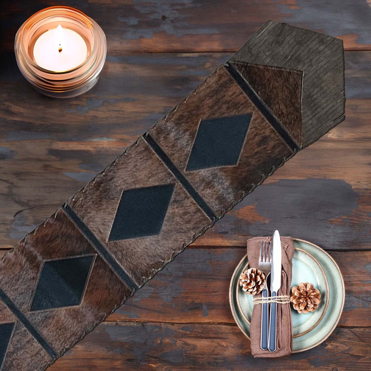 Fringed Lozenge Cowhide Table Runners