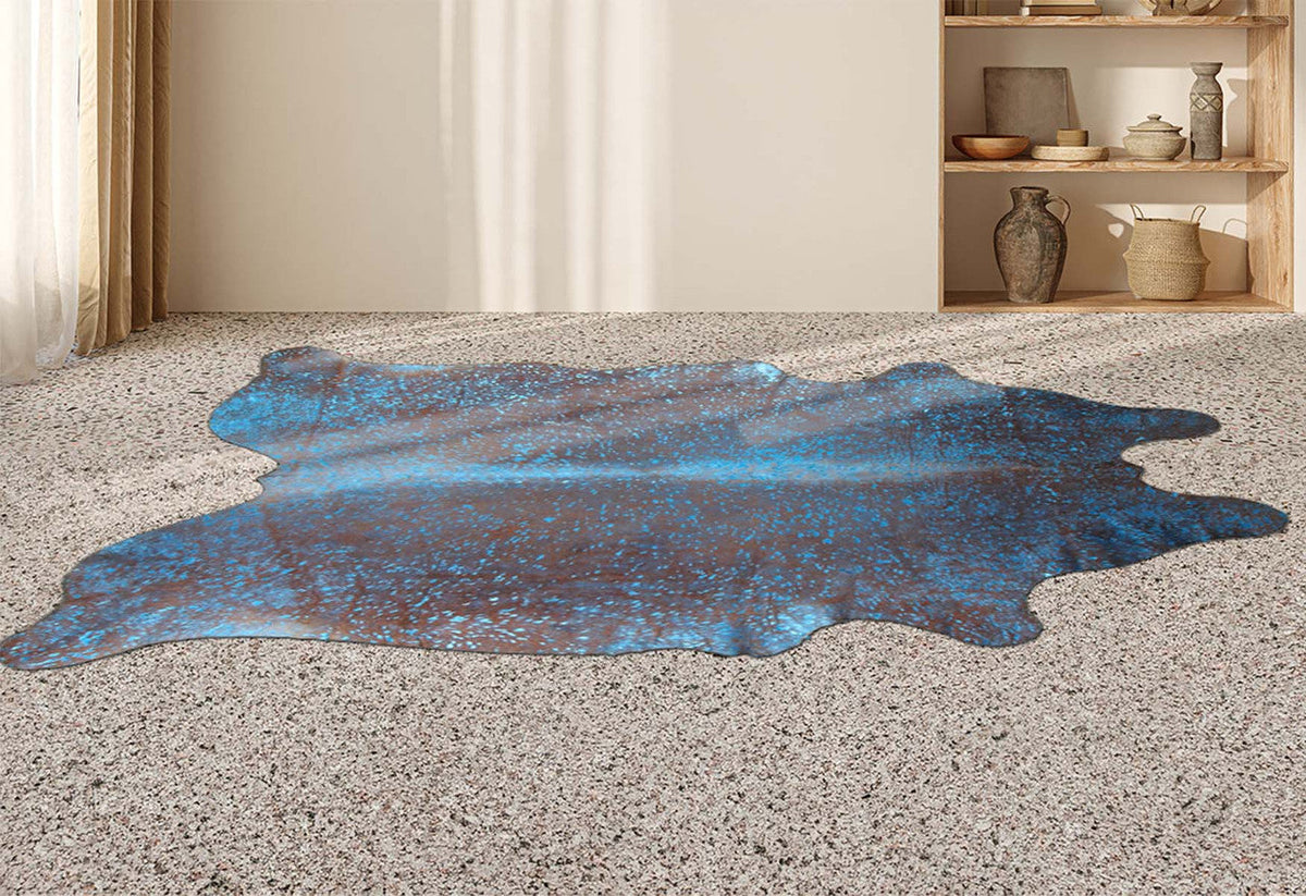 Metallic Blue & Brown Cowhide Rugs