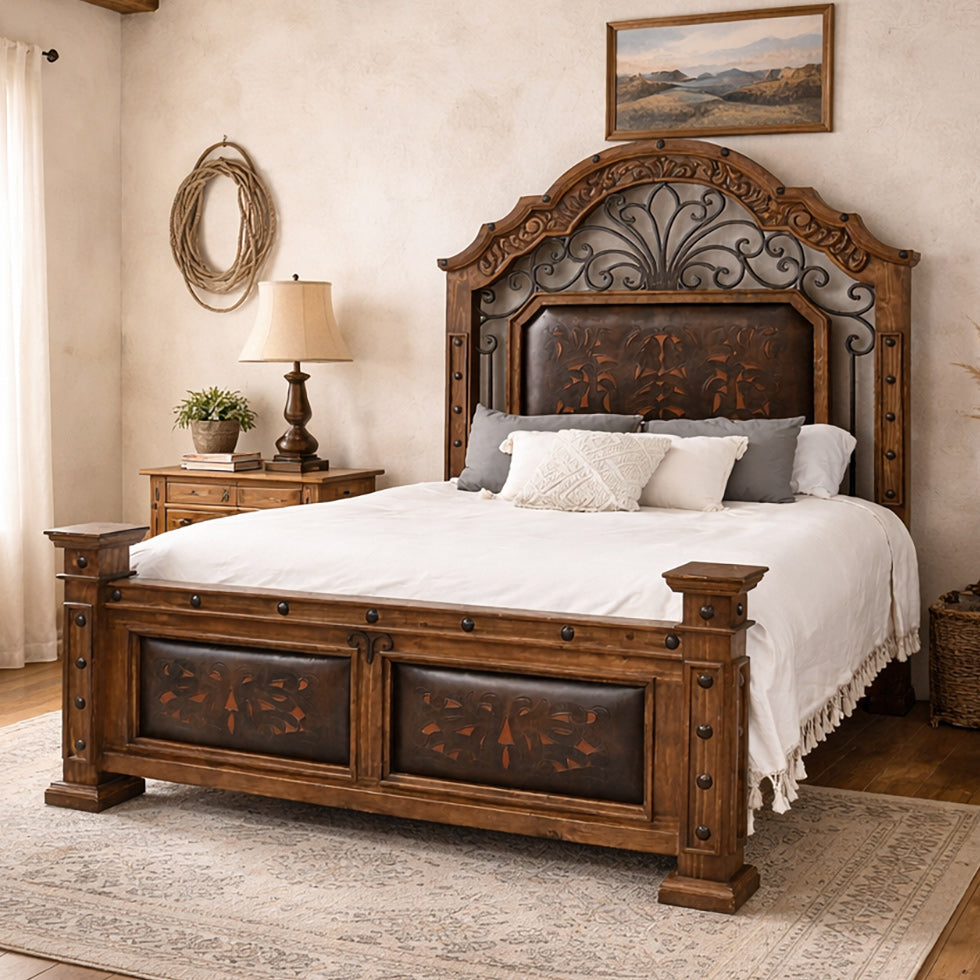 Monterrey Tooled Leather & Scrollwork Beds