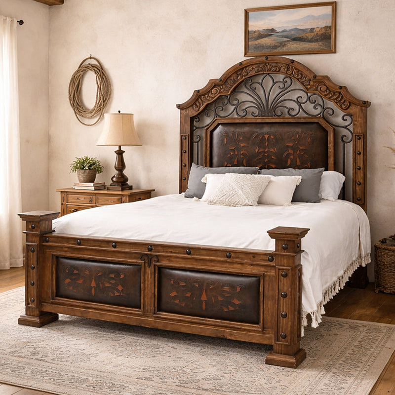 Monterrey Tooled Leather & Scrollwork Beds