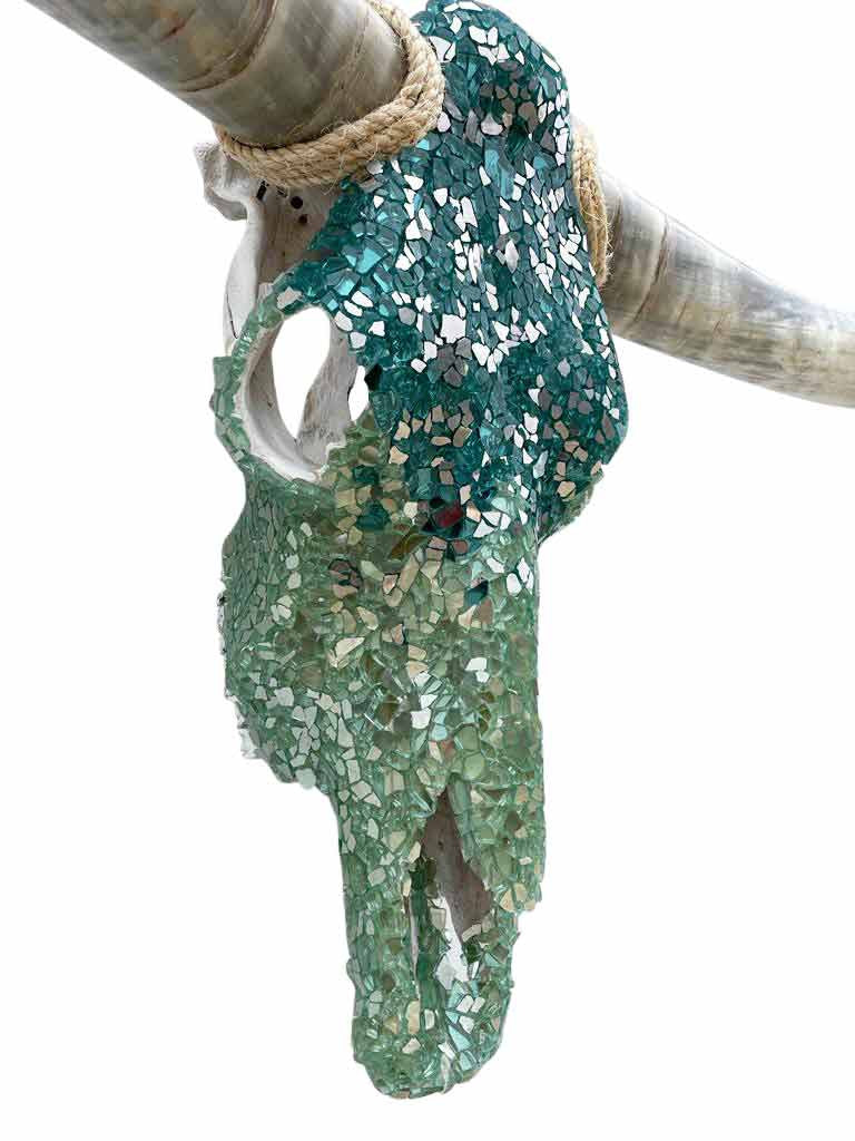 Authentic Longhorn Skull with Caribbean Ombre Glass