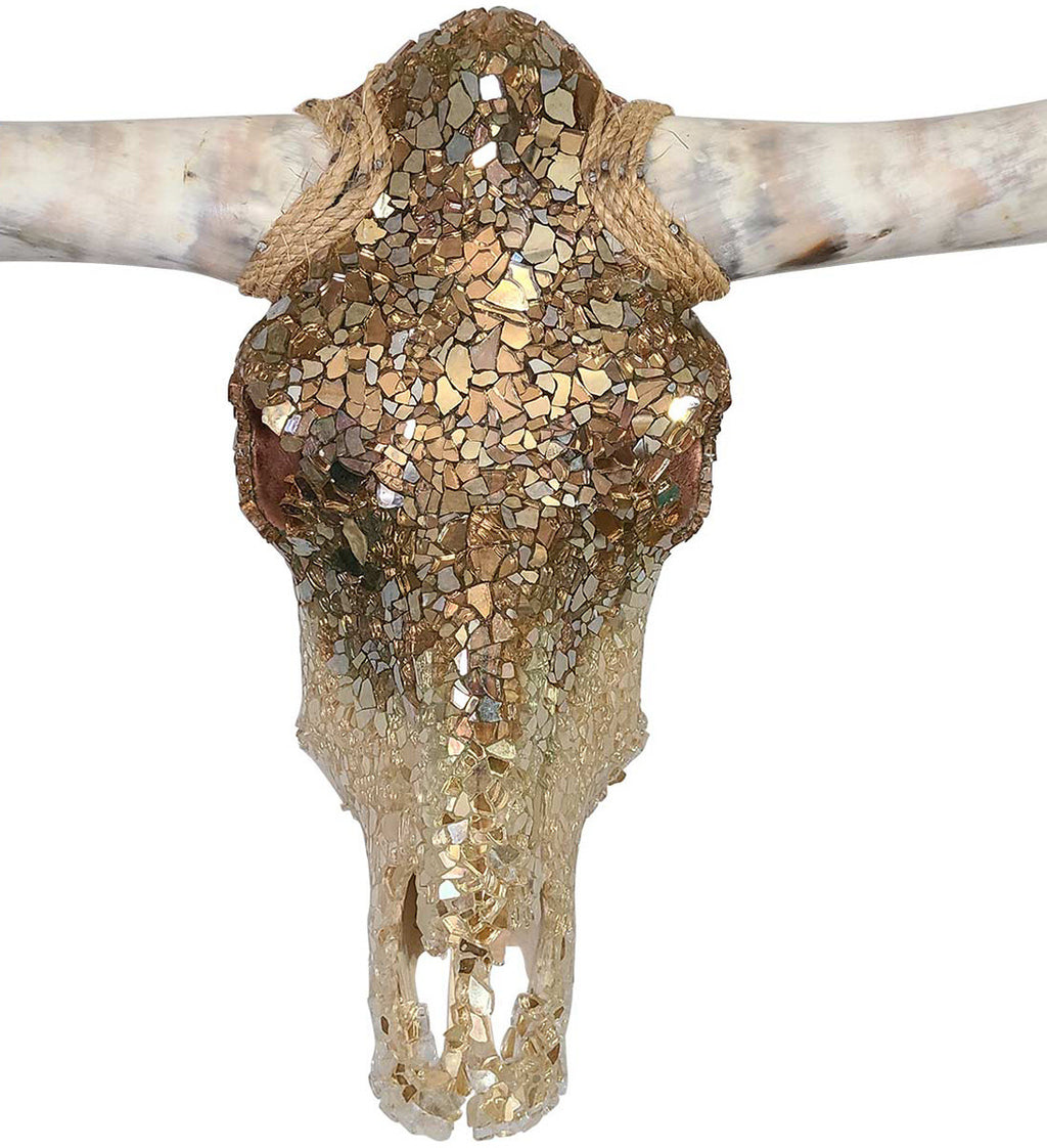 Authentic Longhorn Skull with Rose Gold Ombre Glass