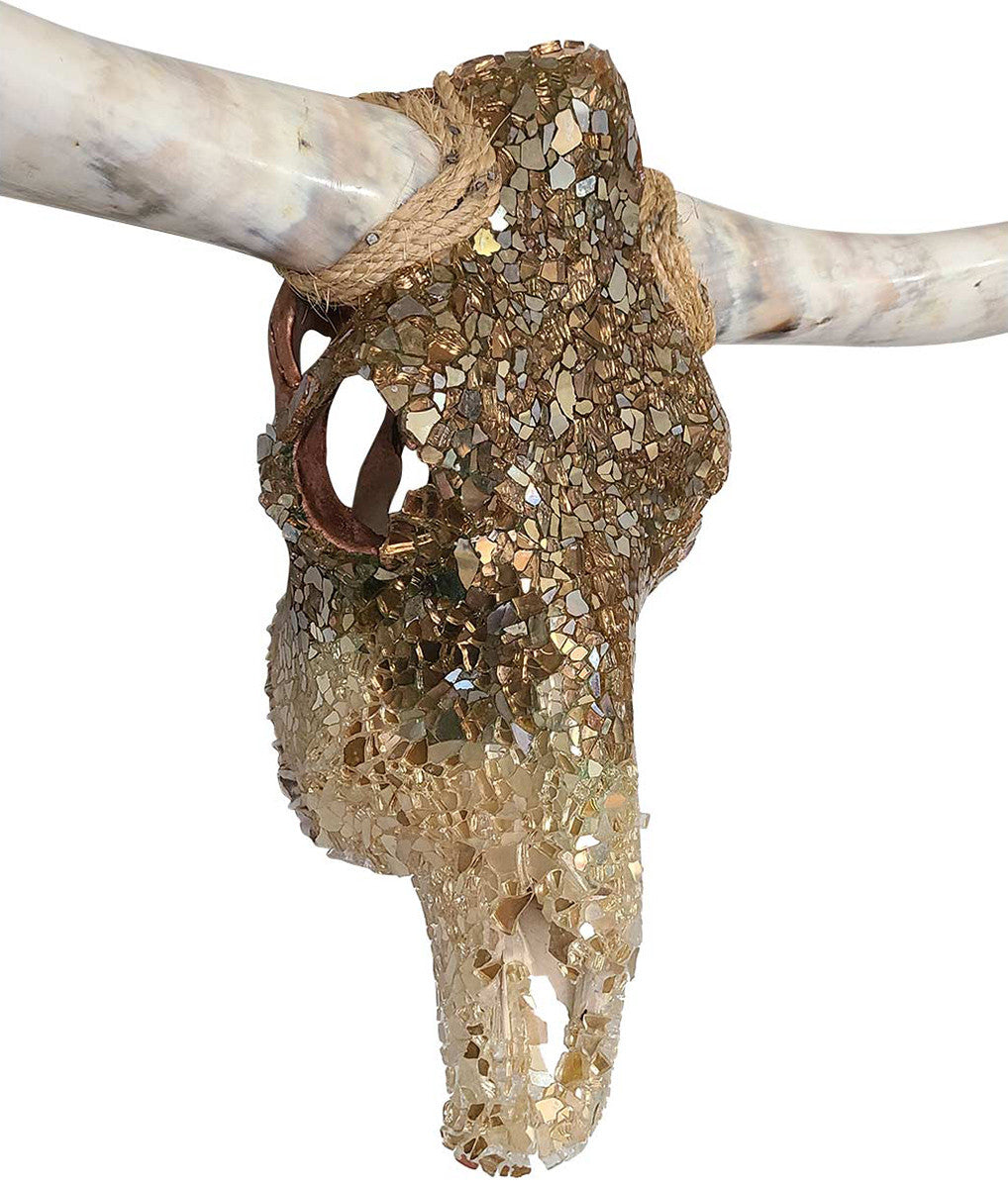 Authentic Longhorn Skull with Rose Gold Ombre Glass