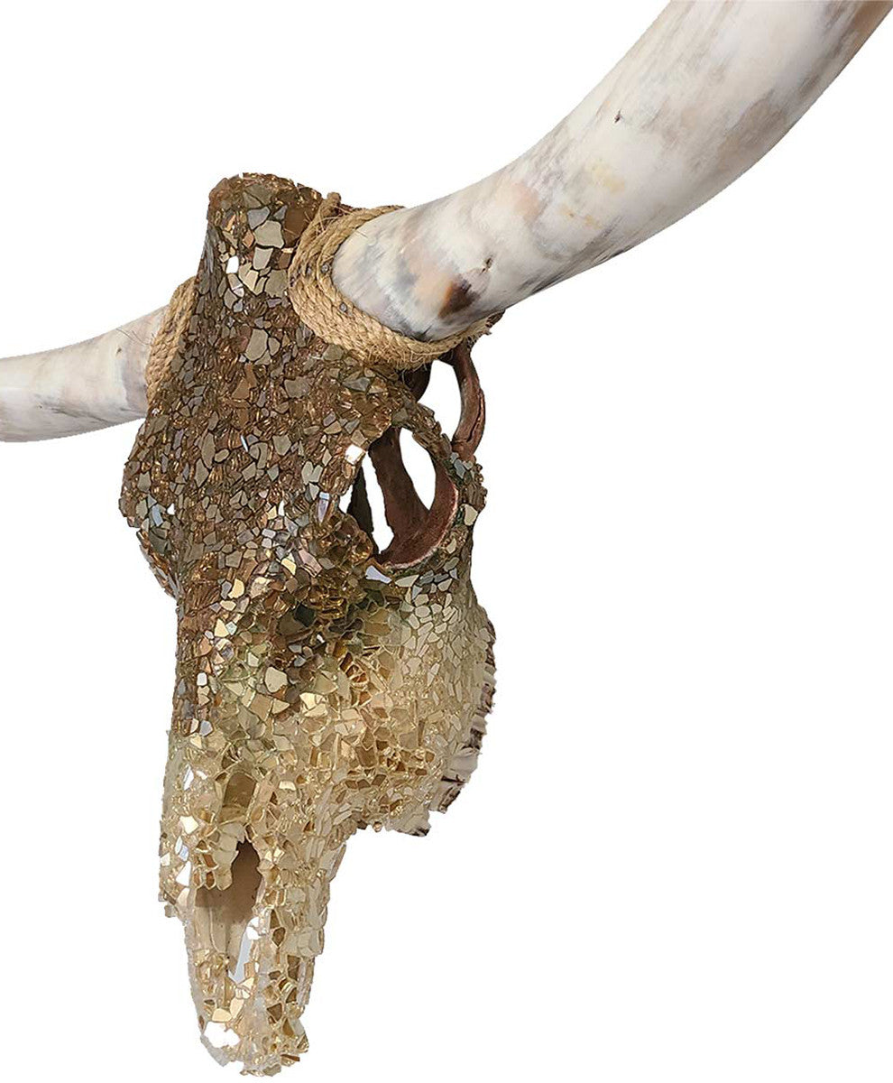 Authentic Longhorn Skull with Rose Gold Ombre Glass