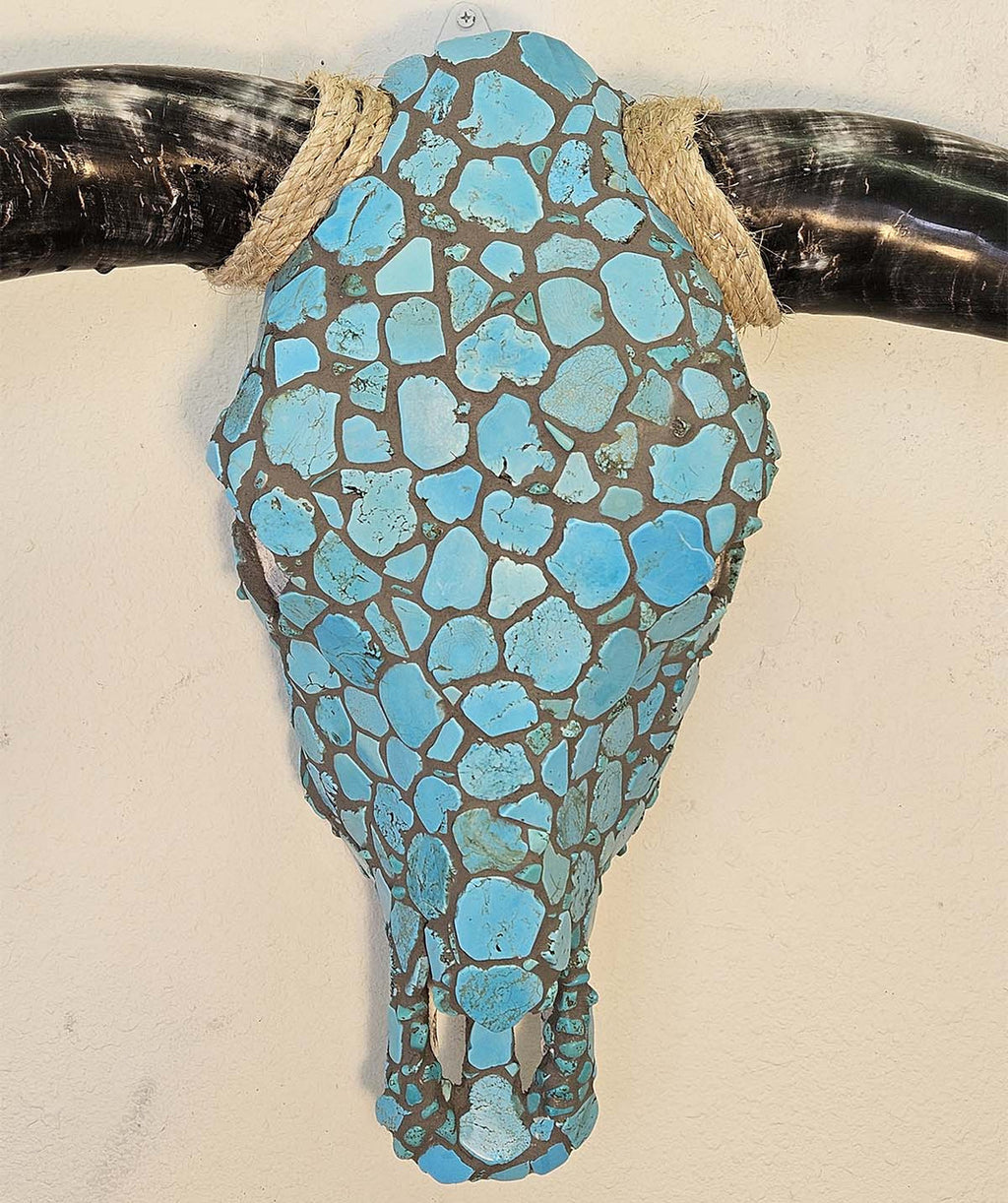 Authentic Black Longhorn Skull with Turquoise Stone