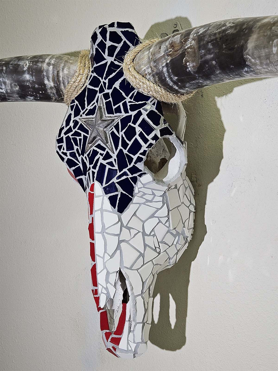 Authentic Black Longhorn Skull with Metal Star
