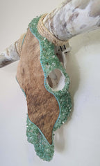 Authentic Longhorn Skull with Brindle Cowhide & Jade Glass