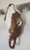 Authentic Longhorn Skull with Brown & White Cowhide & Copper Glass