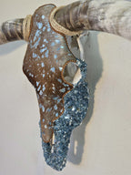 Authentic Longhorn Skull with Acid Wash Turquoise Cowhide & Lagoon Glass