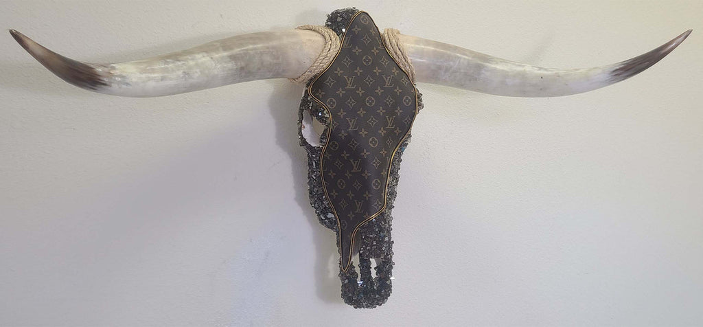 Authentic Longhorn Skull with Louis Vuitton Cowhide & Bronze Glass