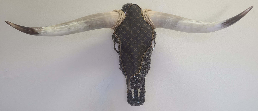 Authentic Longhorn Skull with Louis Vuitton Cowhide & Bronze Glass