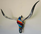 Authentic Longhorn Skull with Mexican Serape Cowhide & Black Glass