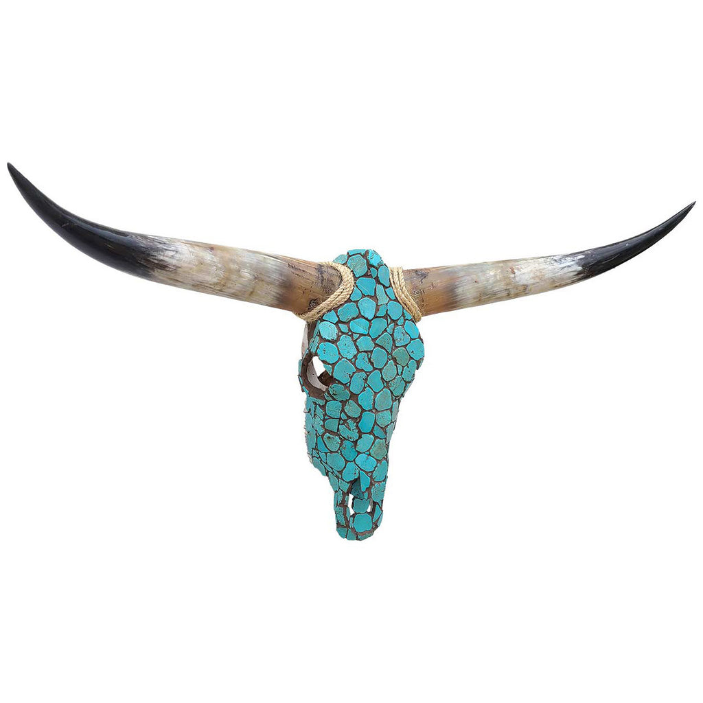 Authentic Longhorn Skull with Turquoise Stone - Brown Grout