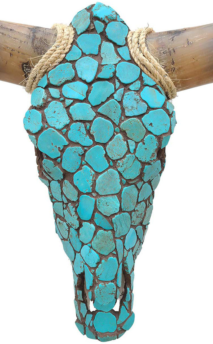 Authentic Longhorn Skull with Turquoise Stone - Brown Grout