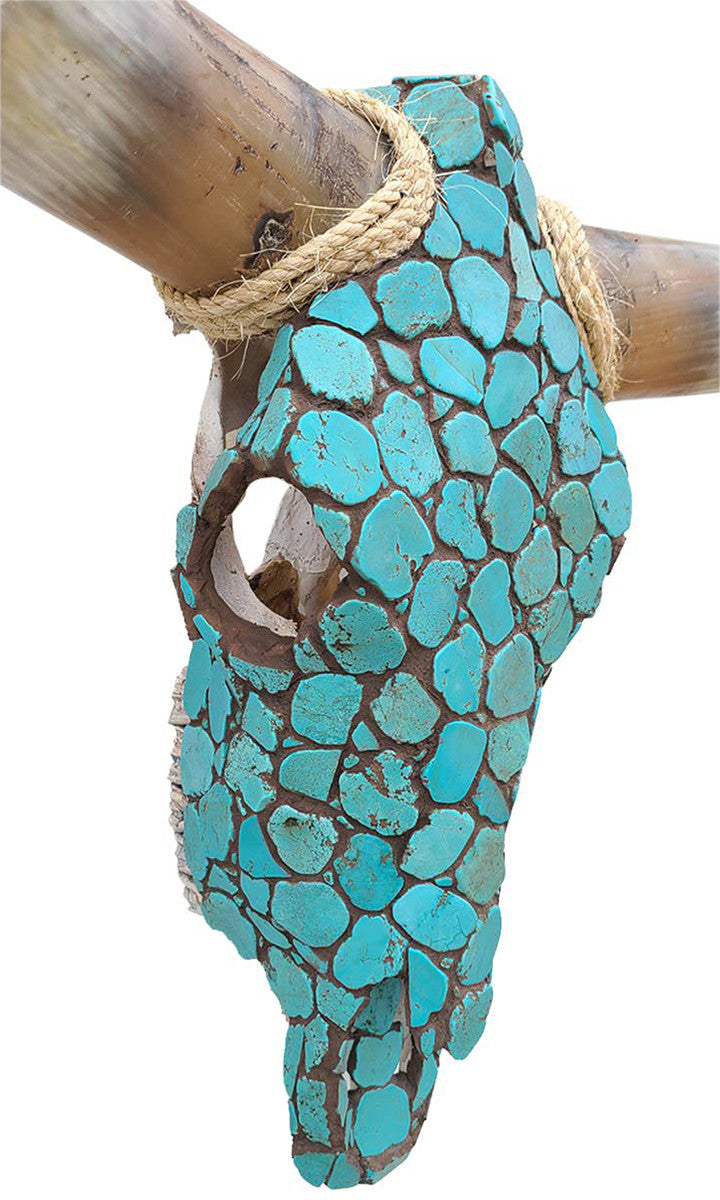 Authentic Longhorn Skull with Turquoise Stone - Brown Grout