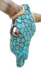 Authentic Longhorn Skull with Turquoise Stone - Brown Grout
