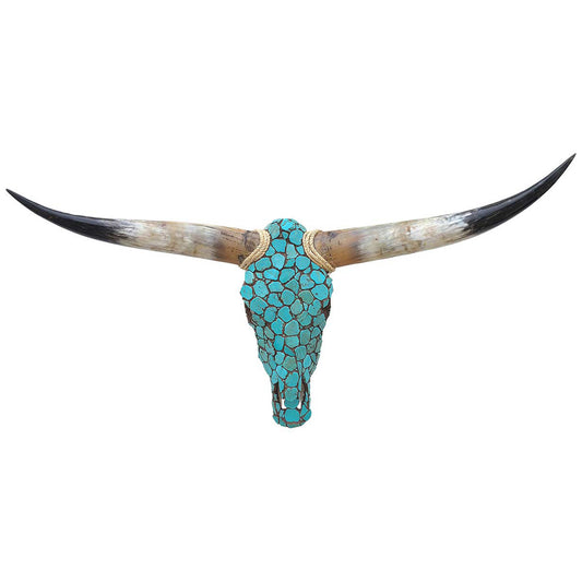 Authentic Longhorn Skull with Turquoise Stone - Brown Grout