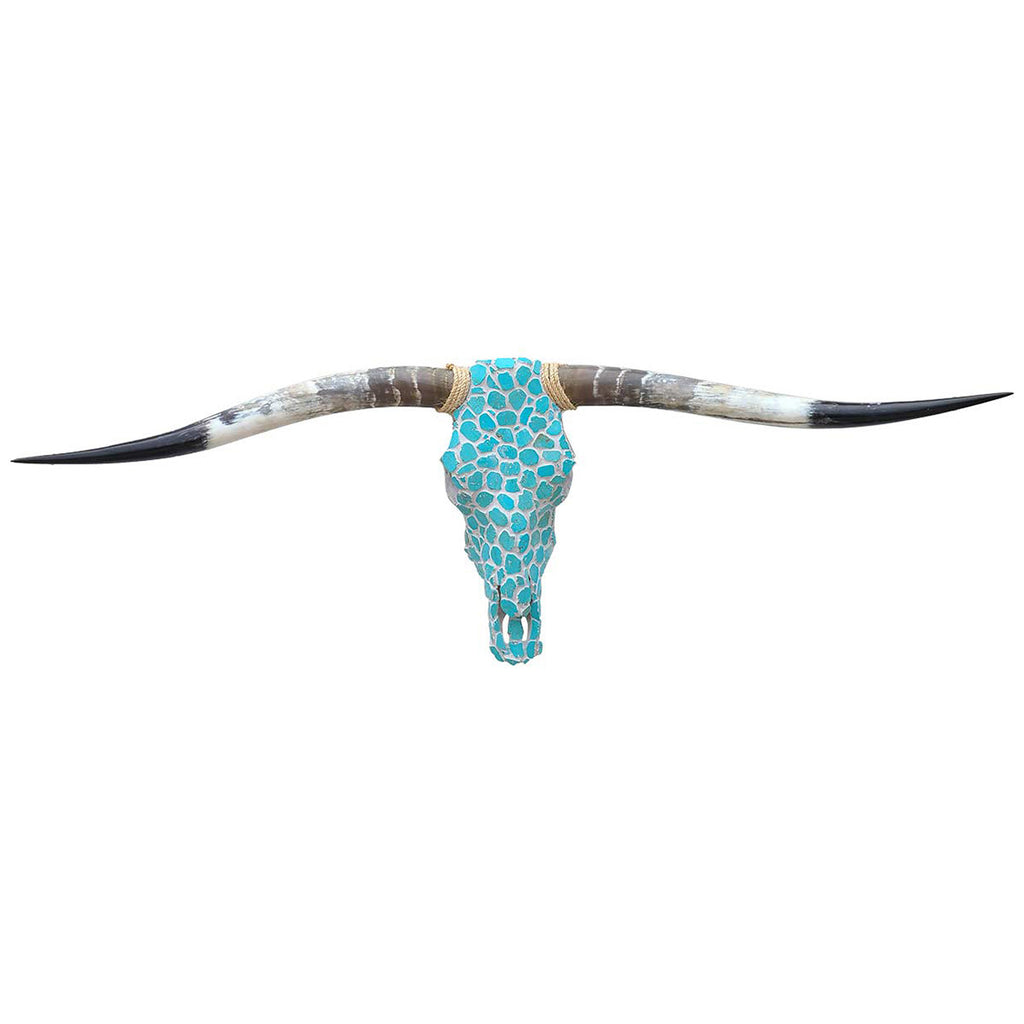 Authentic Longhorn Skull with Turquoise Stone - Gray Grout