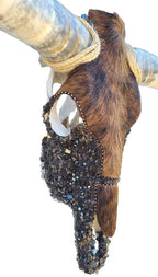 Authentic Longhorn Skull with Brindle Cowhide & Bronze Glass