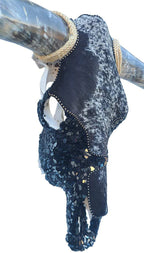 Authentic Longhorn Skull with Black Cowhide & Glass