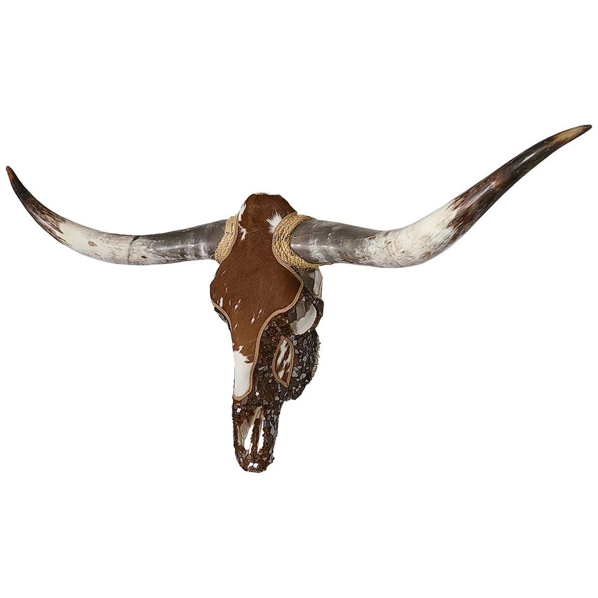 Authentic Longhorn Skull with Brown Cowhide & Copper Glass