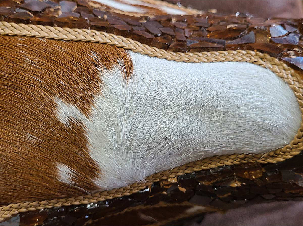 Authentic Longhorn Skull with Brown Cowhide & Copper Glass