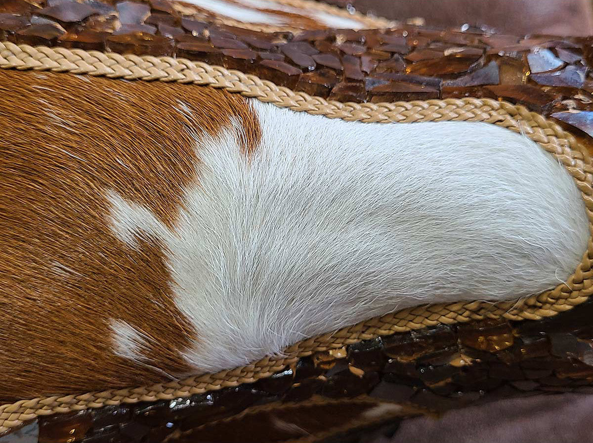 Authentic Longhorn Skull with Brown Cowhide & Copper Glass
