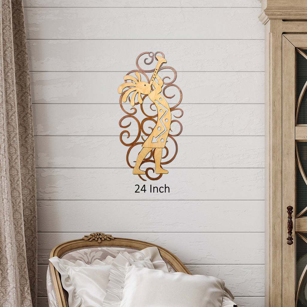 Kokopelli with Trumpet Cutout Swirl Wall Art