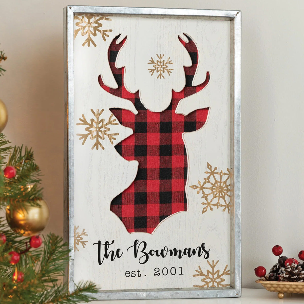 Personalized Yuletide Framed Flannel Deer