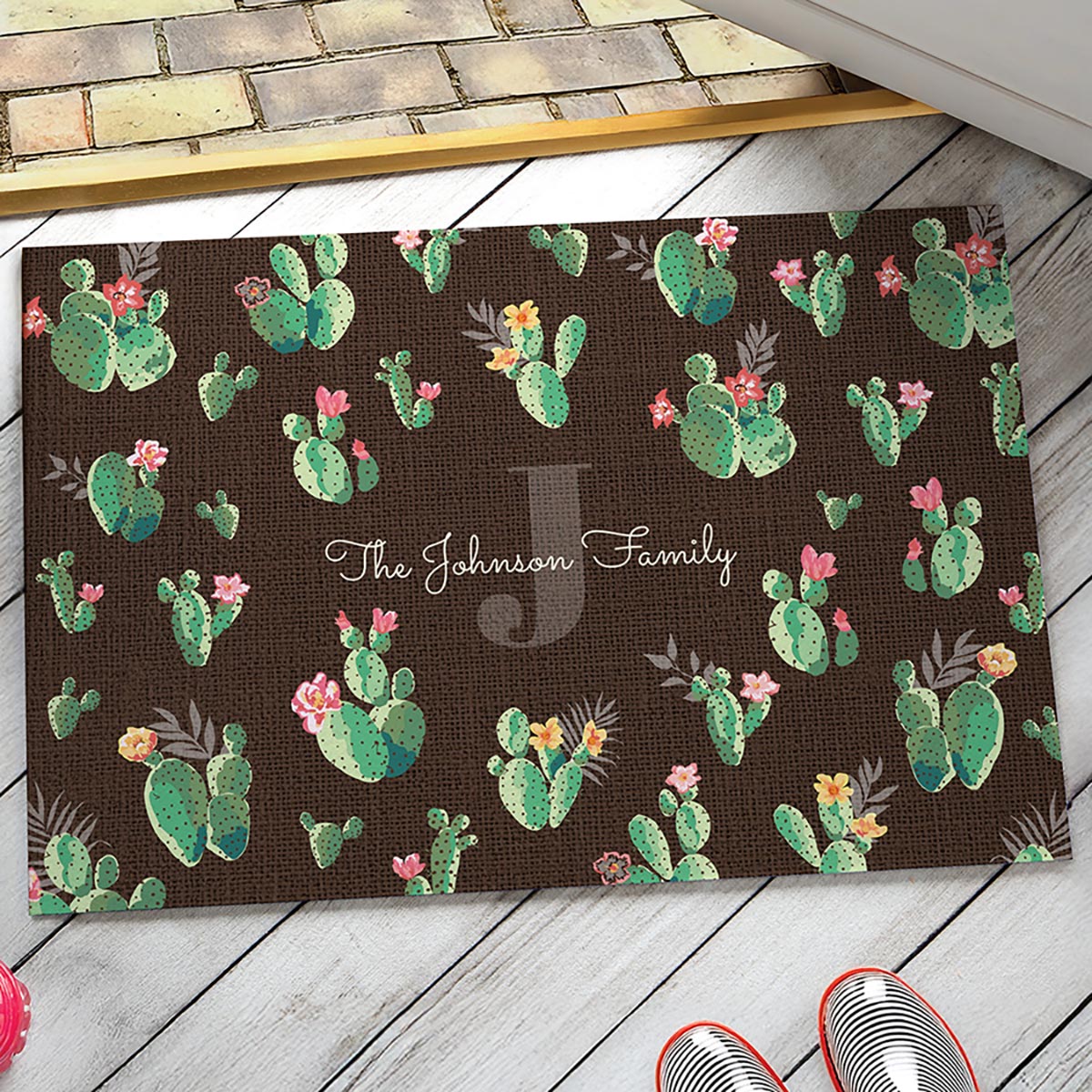 Flowering Opuntia Personalized Doormat