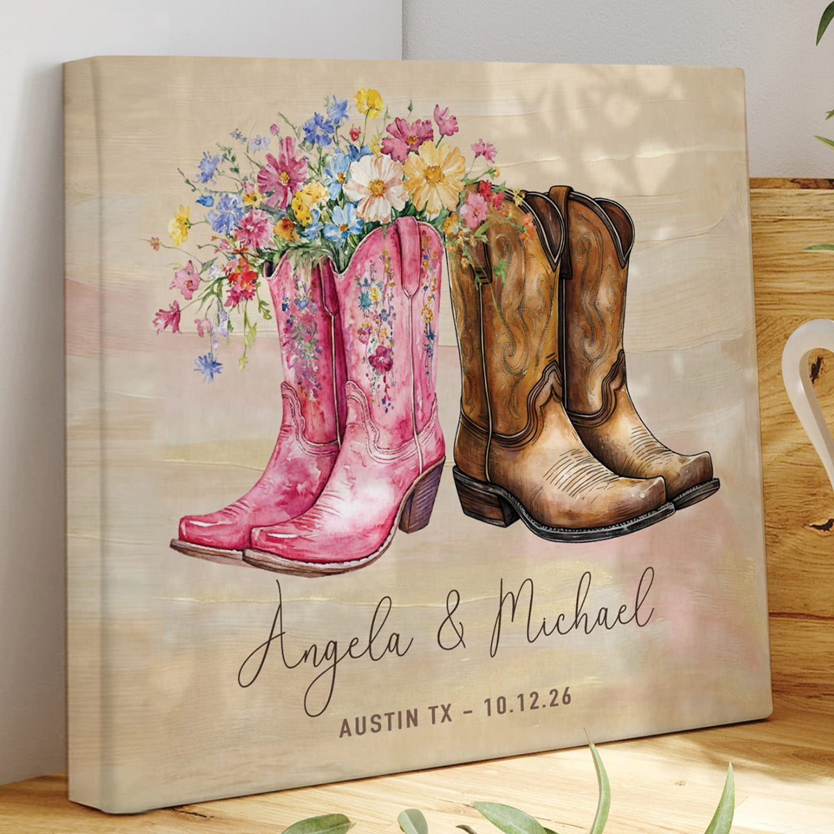 Watercolor Boots Personalized Gallery Wrapped Canvas