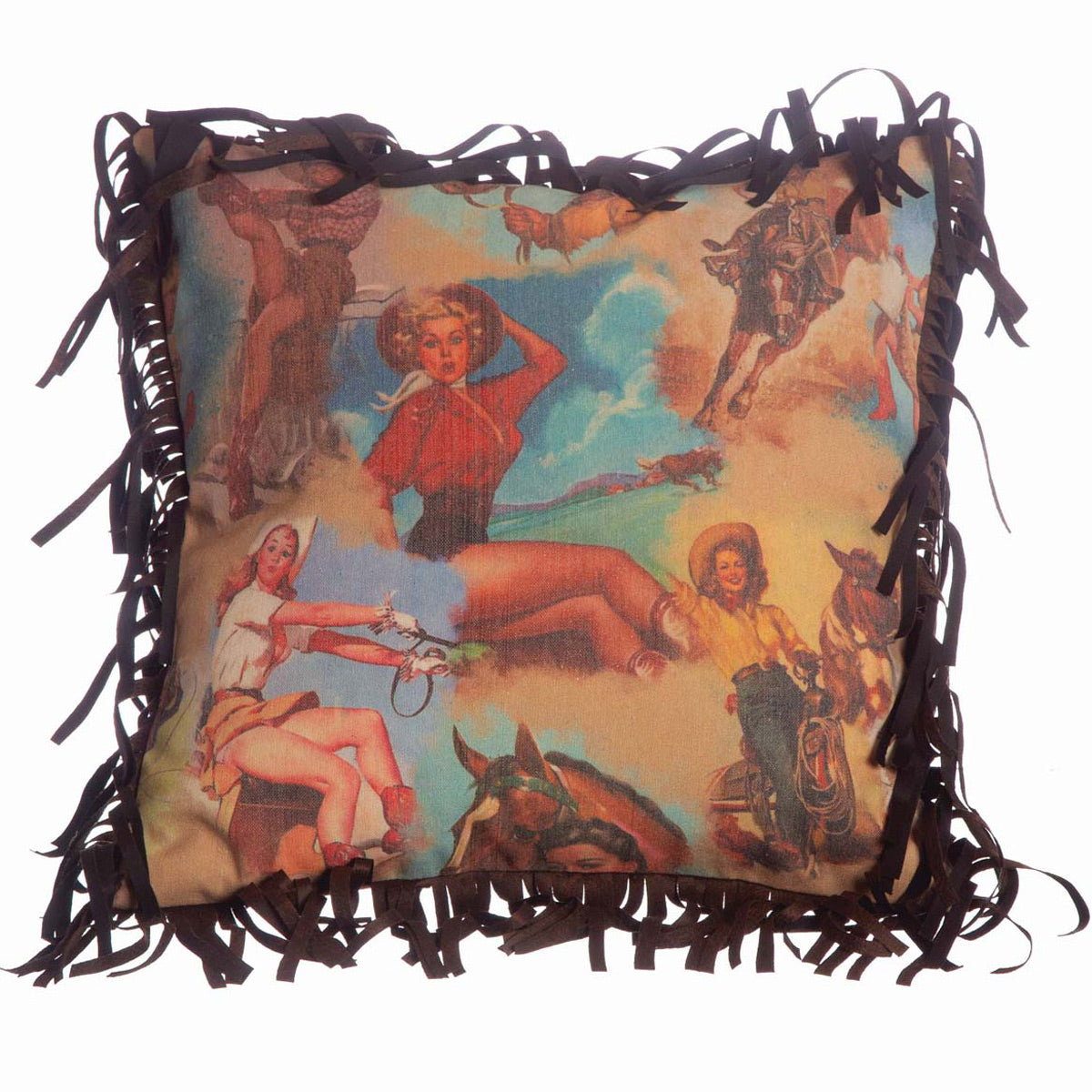 Vintage Cowgirl Fringed Pillow