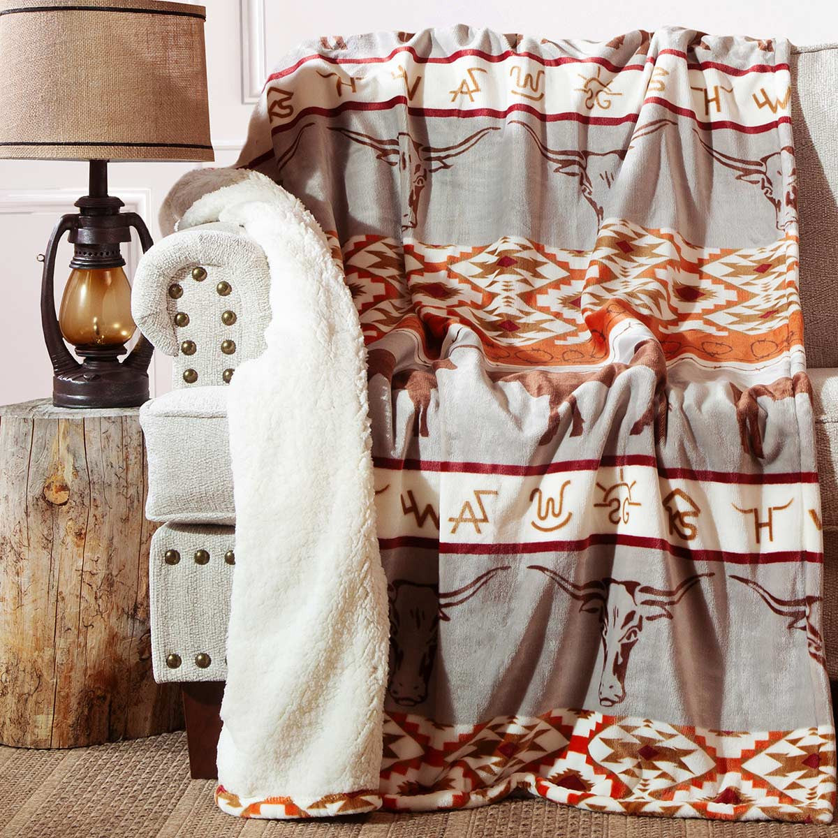 Longhorn Ranch Plush Sherpa Throw - SALE