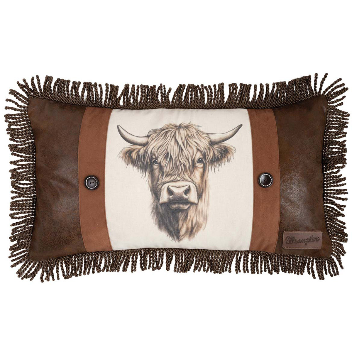 Sepia Highland Cow Fringed Pillow