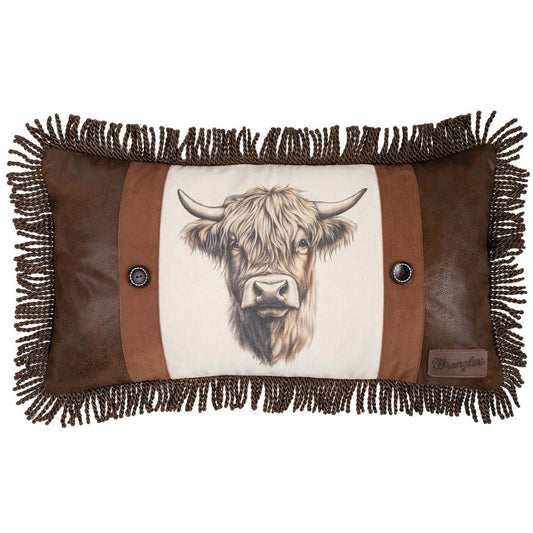 Sepia Highland Cow Fringed Pillow