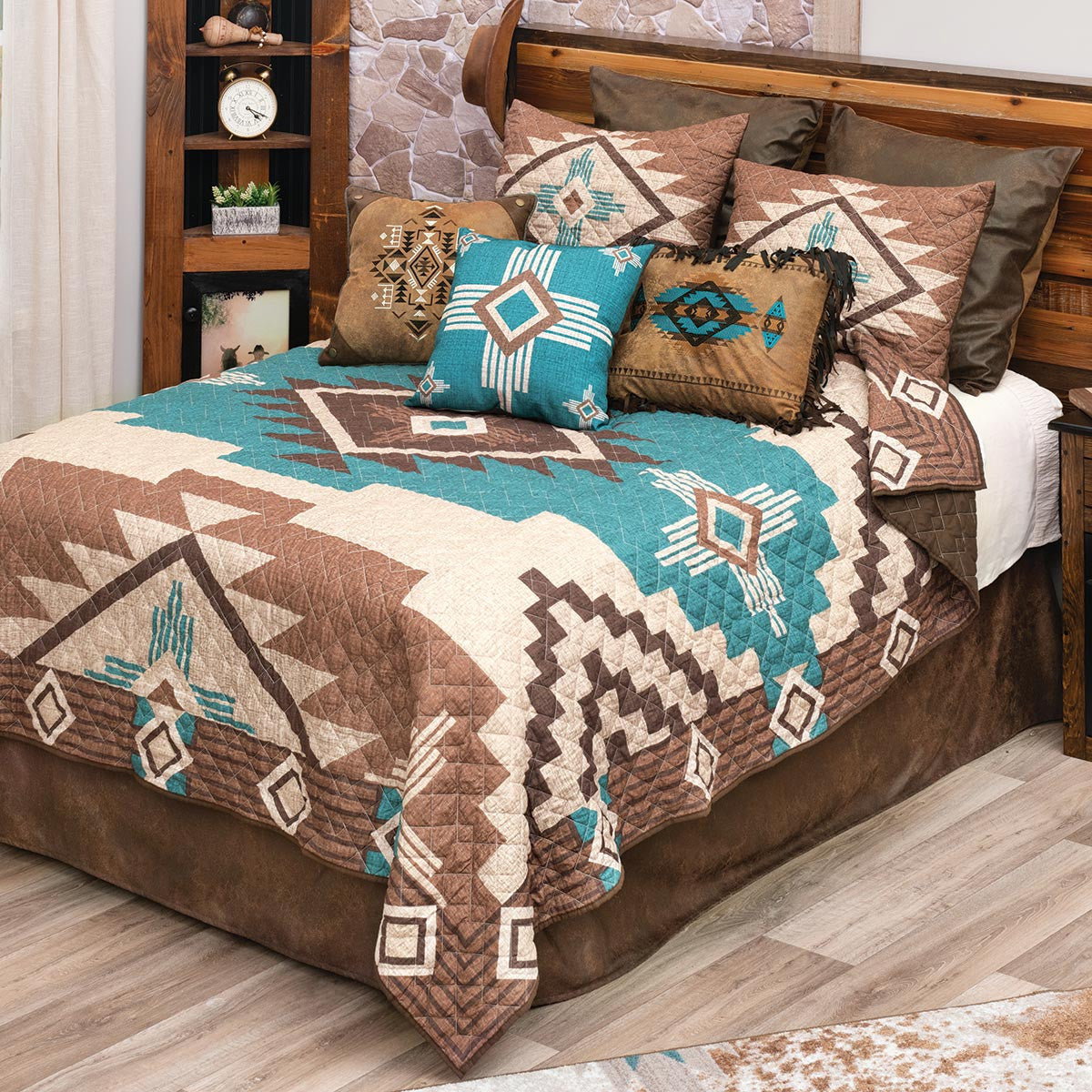 Mocha Turquoise Southwest Quilt Bedding Collection